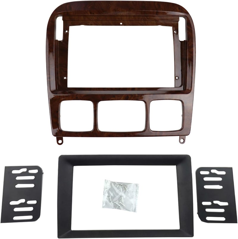 DKMUS Double Din and 9 Inches Radio Dash Kit Compatible with Mercedes Benz S Class W220 1998-2005 Stereo Installation Mount Trim Bezel (Wooden Color) - Image 1